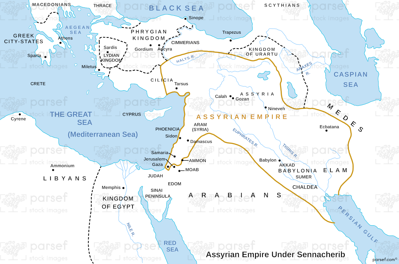 II Kings Assyrian Empire Under Sennacherib Map bible map