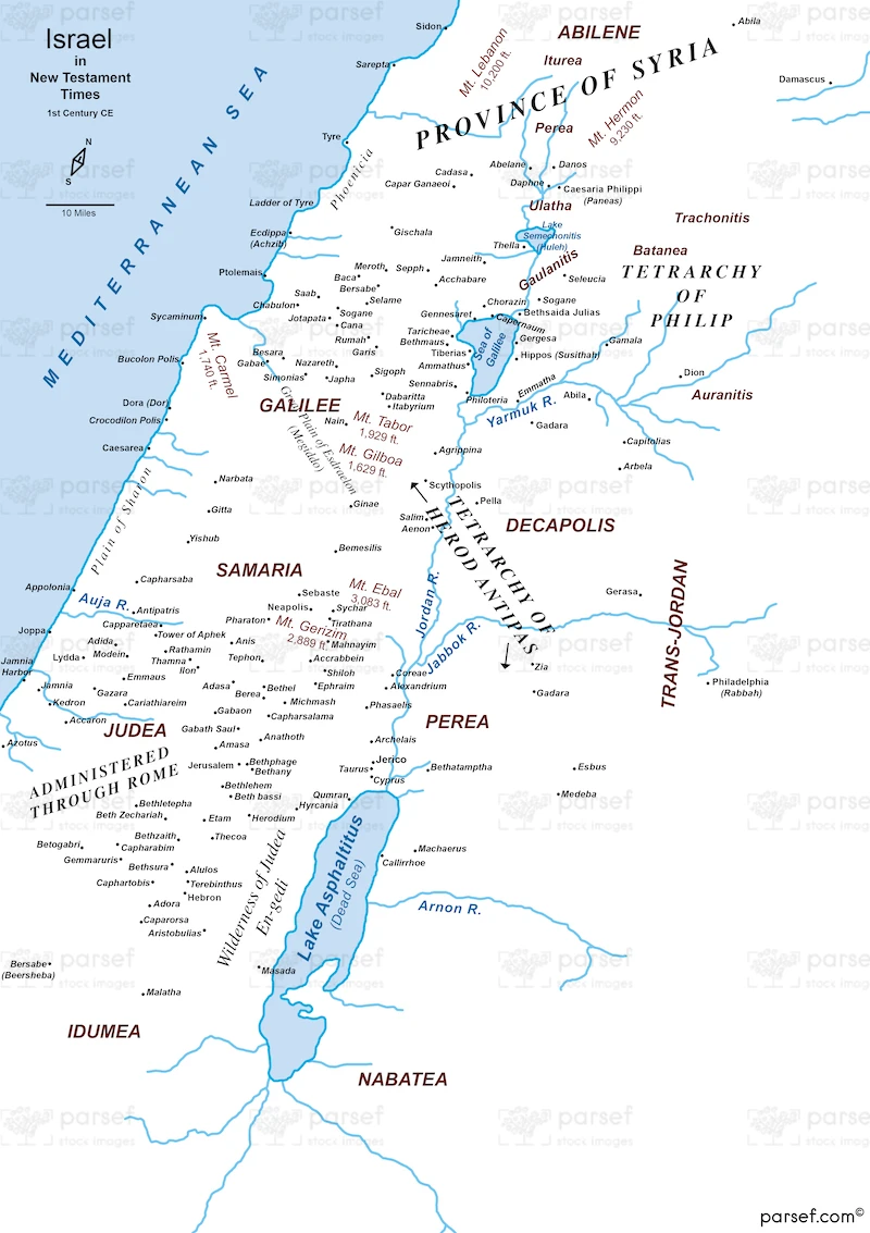 Israel in New Testament Times – 1st Century CE – Basic Map – 300Dpi bible map