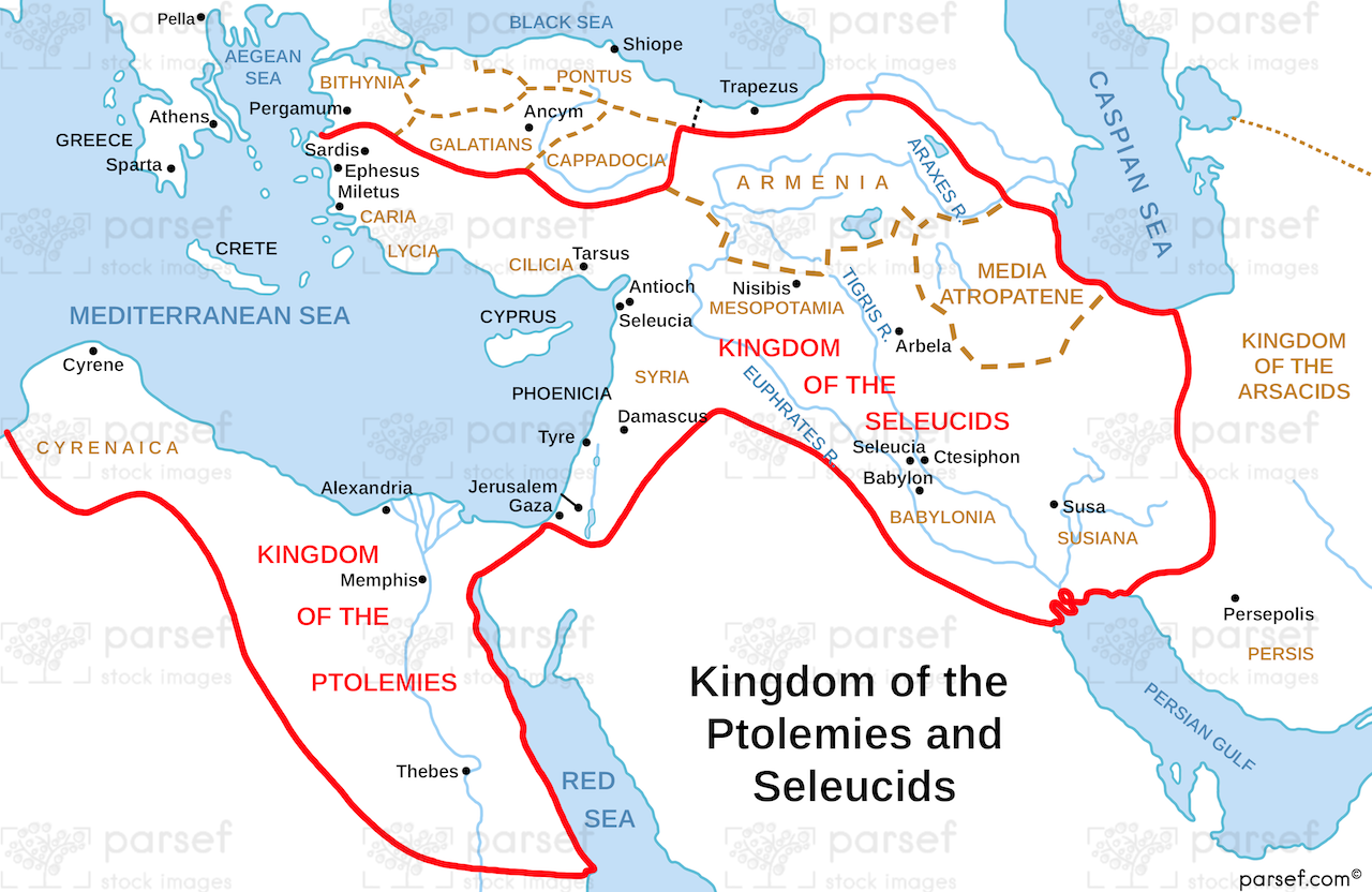 Daniel’s Kingdom of Ptolomies and Seleucids Map bible map