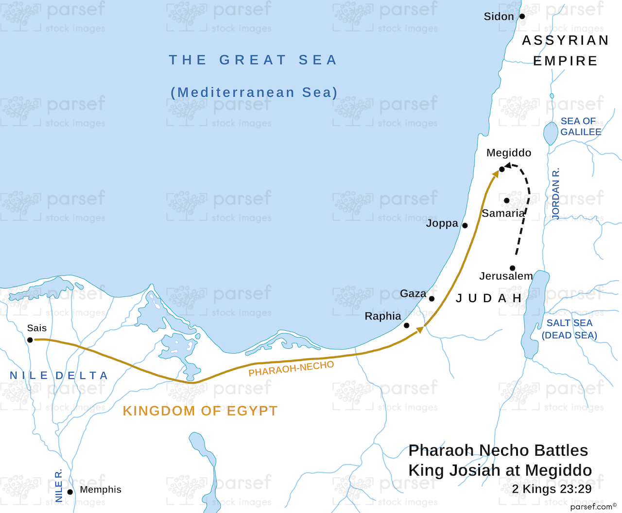 Pharaoh Necho Battles King Josiah at Megiddo Map bible map